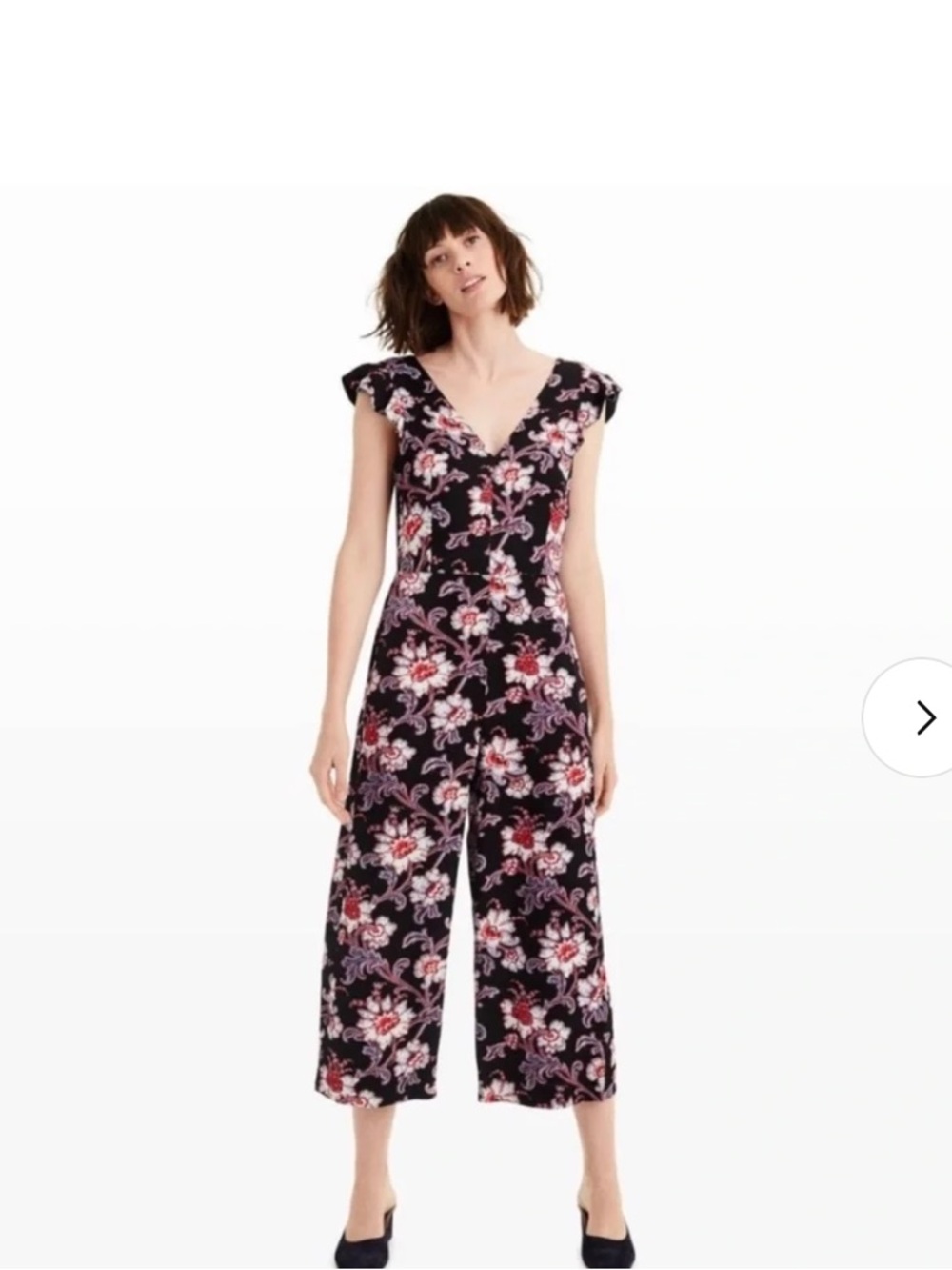 Club Monaco Black Floral V-Neck Wide-Leg Jumpsuit